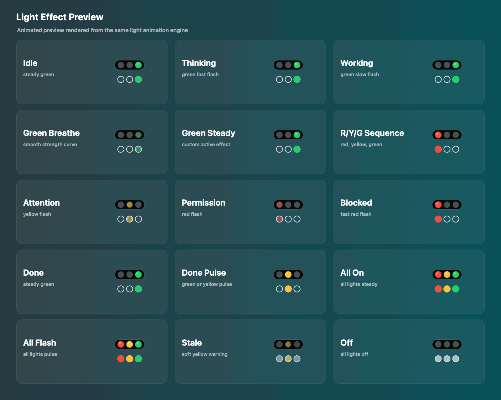 Animated preview of Agent Signal Bar light effects