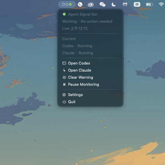 Simple Agent Signal Bar native menu